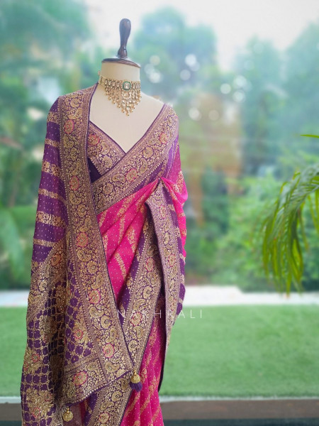 Sarika Purple Bandhani Saree With Running Blouse Piece