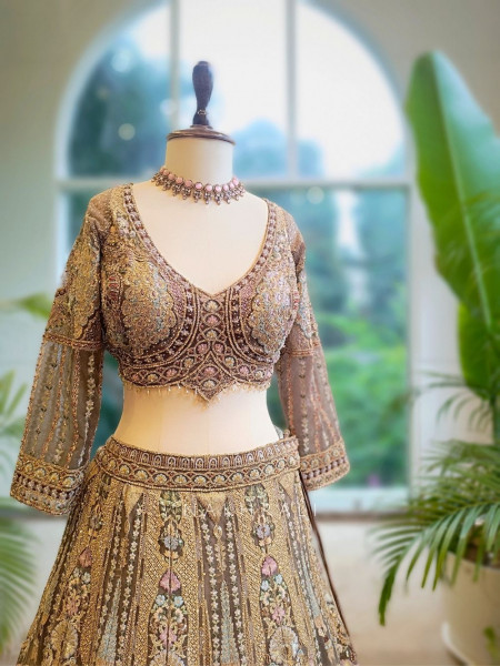 Regal Radiance Brown Embroidered Bridal Lehenga