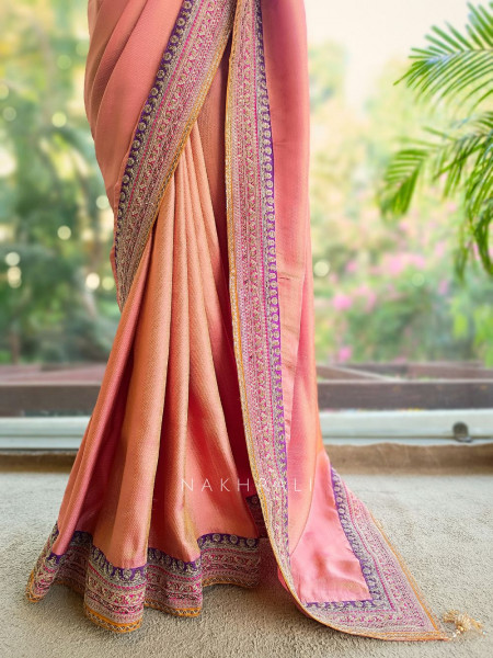 Nazara Onion Pink Satin Saree with Embroidered Sequin Blouse