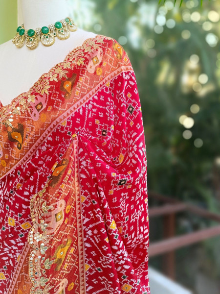 Zoraya Red Ghatchola Saree with Elephant Motif Border