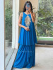 Royal Shield Blue Viscose Georgette Indo-Western Drape Skirt Set