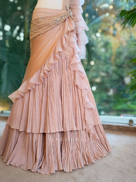 Sass Queen Peach Drape Lehenga Set