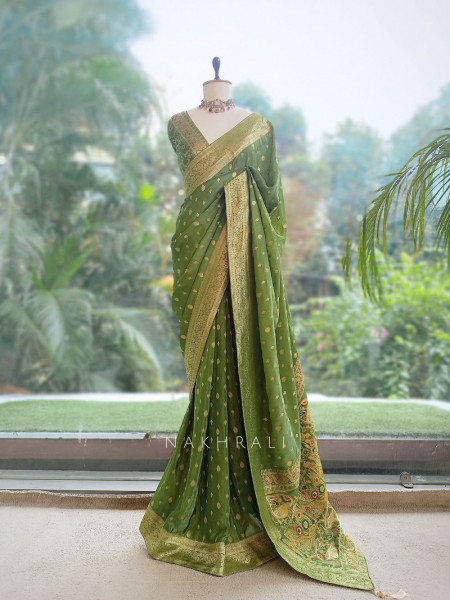 Asmi Green Banarasi Khaddi Georgette  Saree