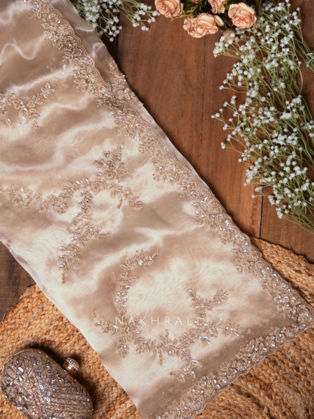Aurora Blush Beige Tissue Organza Saree with Sequin Work