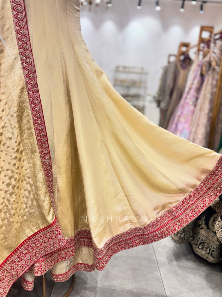 Regalia Cream Anarkali Gharara Set with Sequin & Zari Work