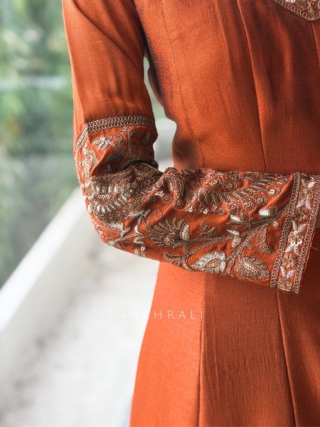 Dastaan Rust Chinon Kalidar Anarkali Set