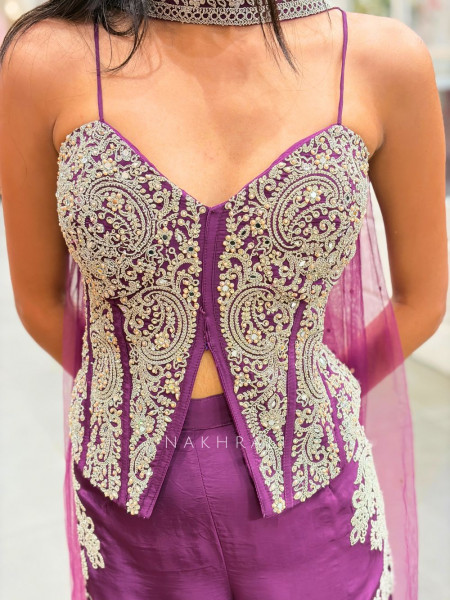 Averra Wine Embroidered Indo-Western Co-ord Set