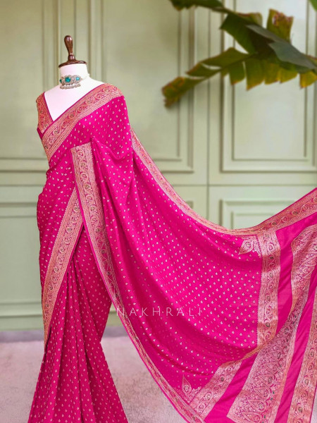 Raaj-Kamal Magenta Saree with Golden Zari Detailing