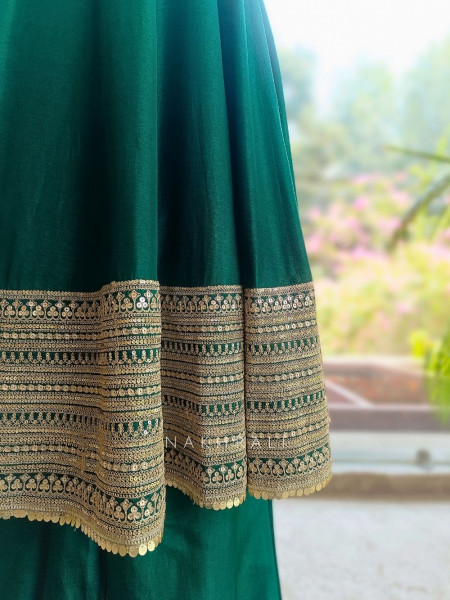 Emerald Green Anarkali Palazzo Set with Bandhej Dupatta and Border Work