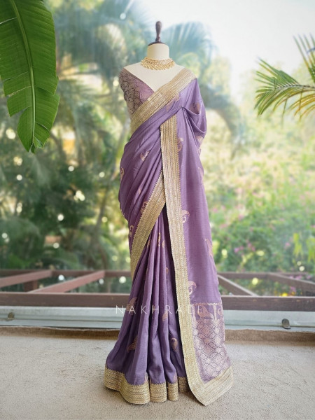 Tavira Lavender Saree with Broad Border and Unstitched Blouse Piece