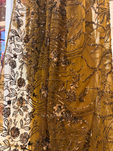 Amber Gleam Net Drape Saree with Sequin and Cut Dana Work