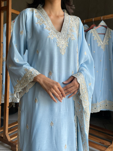 Neel-Chhaya Powder Blue Chanderi Silk Suit Set