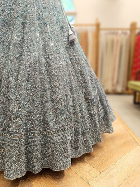 Rovena Grey Beaded Sequin Embroidered Bridal Lehenga Set