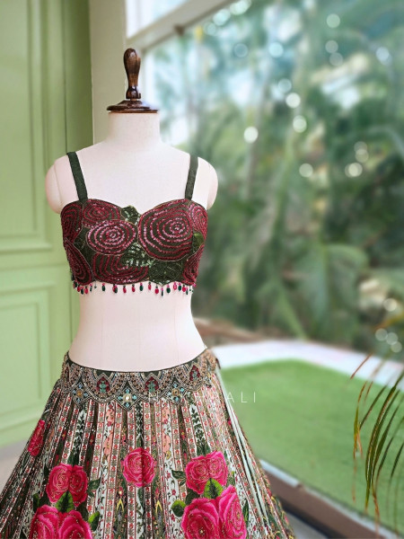 Wildrose Green Indo-Western Jacket Lehenga