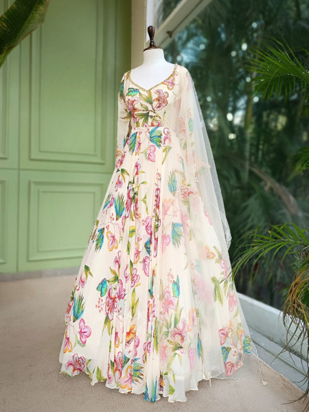 Ivana Ivory Floral Anarkali Set with Embellished Dupatta