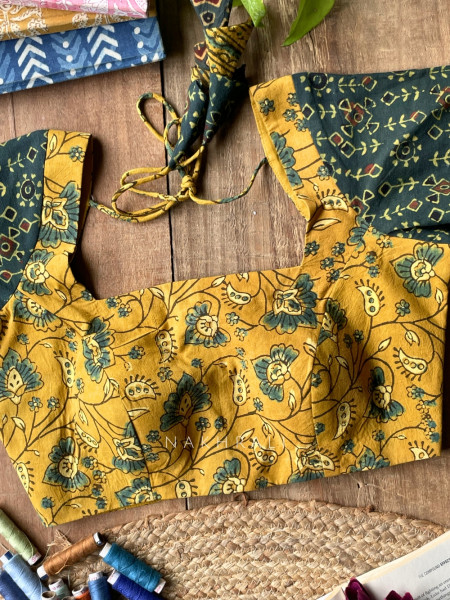 Sutr-rang Mustard Blouse Mixed Print Detail