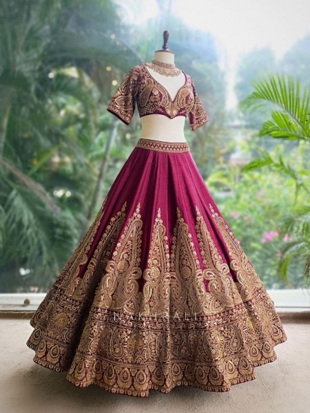 Raudra Maroon Bridal Lehenga with Heavy Zari & Sequin Work