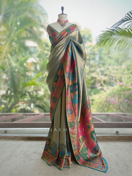Aarunika Rama Green Banarasi Silk Saree with Heritage Weave Work