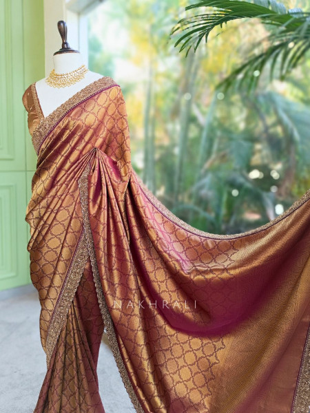 Shwetambari Wine Silk Saree with Zari Woven Pattern