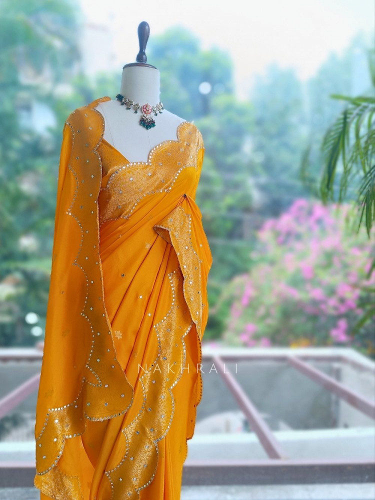 Image of Peet-Ambar Mustard Georgette Saree