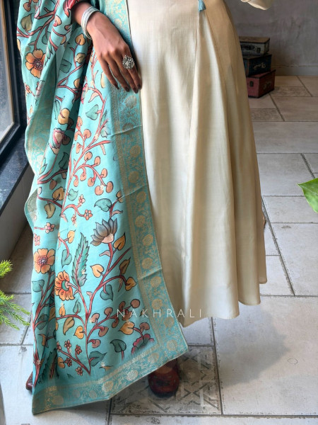 Zyrika Beige Anarkali Suit Set with Floral Dupatta