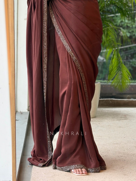 Shamira Brown Saree with Readymade Blouse