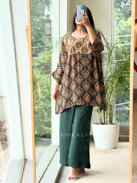 Dharika Emerald Green  Modal Satin Kurta Palazzo Set