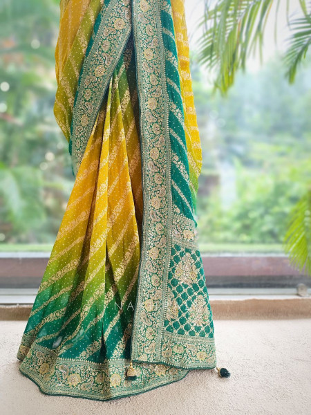 Sarika Green Bandhani Saree With Running Blouse Piece