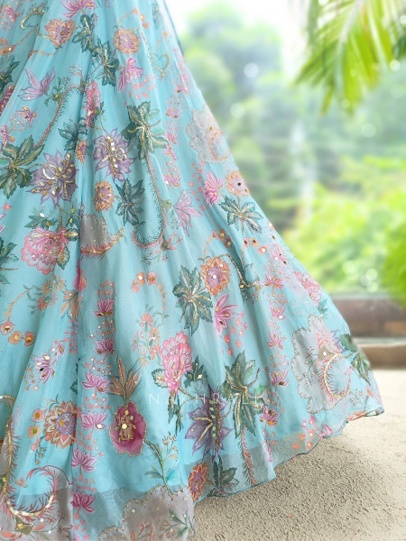 Ethereal Firozi Organza Silk Lehenga Set