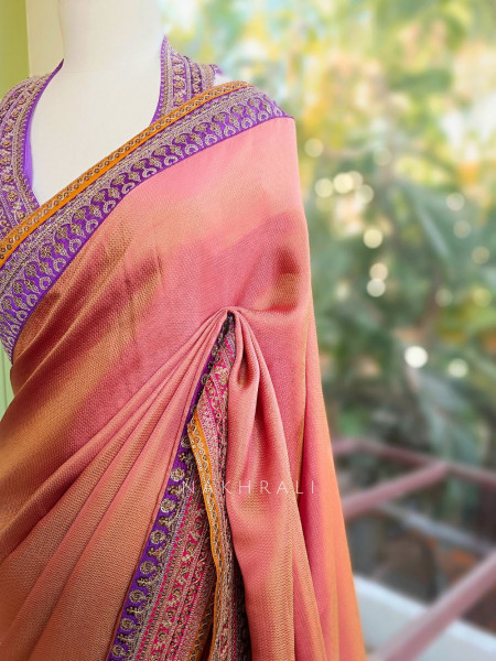 Nazara Onion Pink Satin Saree with Embroidered Sequin Blouse