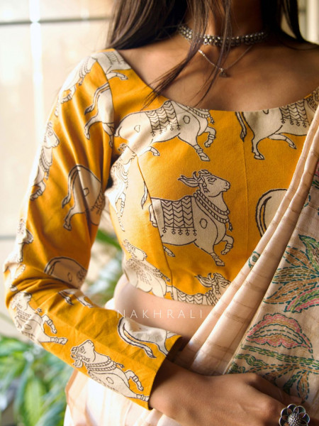 Nandi Yellow Cotton Printed Blouse