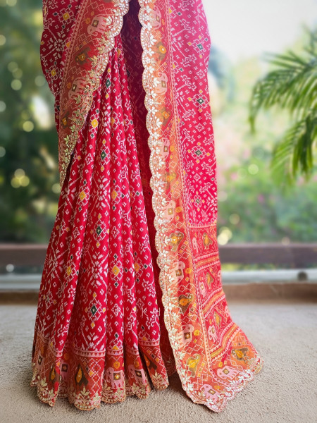 Zoraya Red Ghatchola Saree with Elephant Motif Border