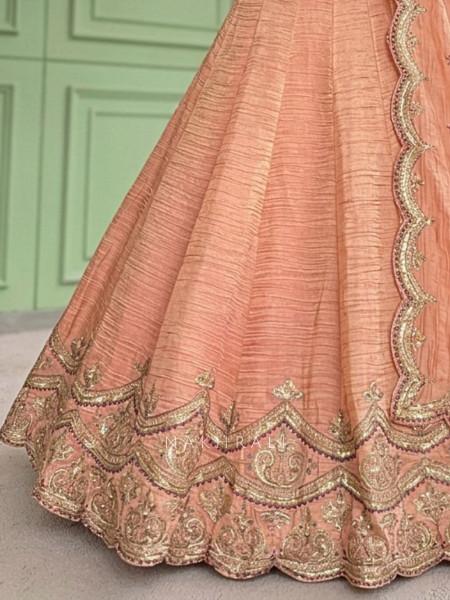 Mehrab-Noor Peach Tussar Lehenga