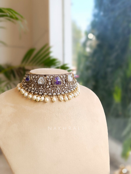 Celestine Pearl-Amethyst Choker Set
