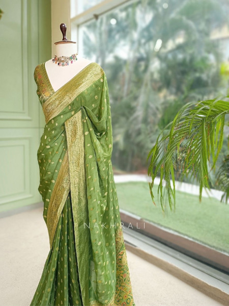 Asmi Green Banarasi Khaddi Georgette  Saree