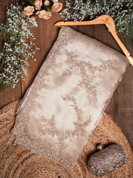 Aurora Blush Beige Tissue Organza Saree with Sequin Work