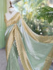 Kamali Pista Green Saree with Mirror Work