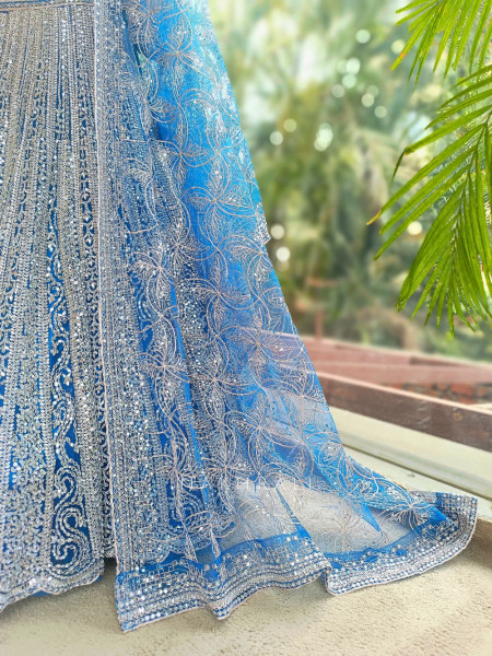 Rivarka Royal Blue Mirror and Bead Embroidered Bridal Lehenga