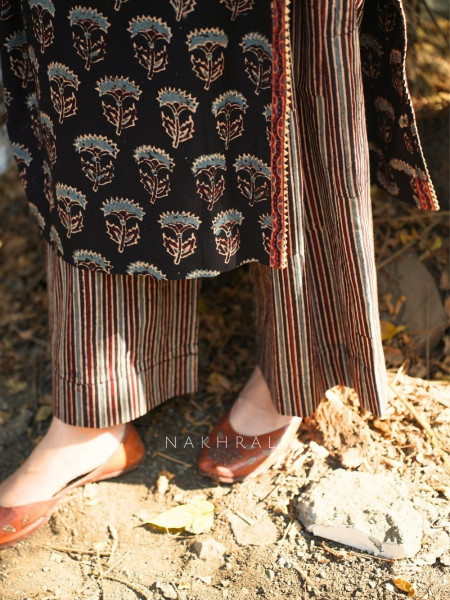 Niloufar Black Cotton Kurta Pant Set with Sequin Work