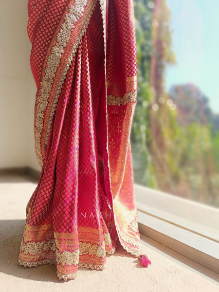 Suhagan Red Brocade Silk Saree with Zari and Sequin Work