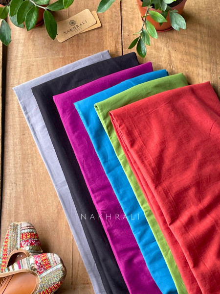 Sutra Blue Solid Cotton Saree with Printed Blouse