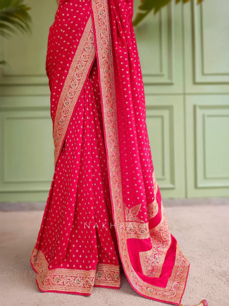 Raaj-Kamal Red Saree with Golden Zari Detailing