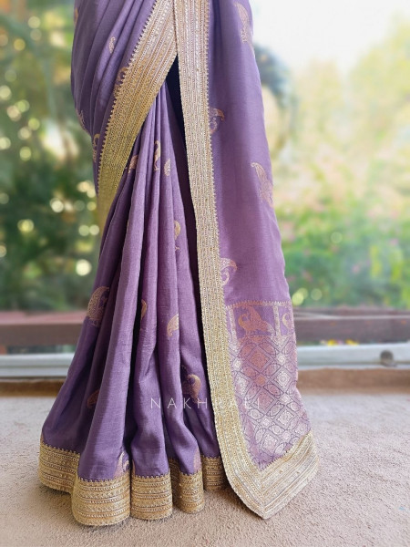 Tavira Lavender Saree with Broad Border and Unstitched Blouse Piece