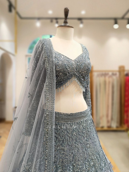 Rovena Grey Beaded Sequin Embroidered Bridal Lehenga Set