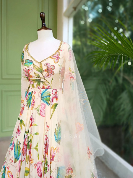 Ivana Ivory Floral Anarkali Set with Embellished Dupatta