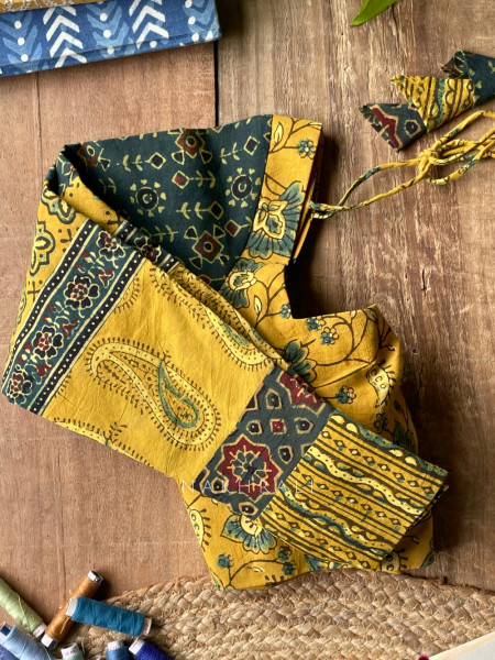 Sutr-rang Mustard Blouse Mixed Print Detail