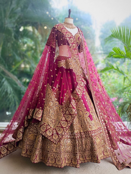 Raudra Maroon Bridal Lehenga with Heavy Zari & Sequin Work
