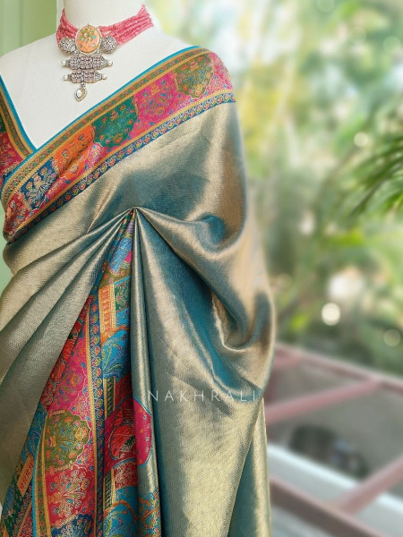 Aarunika Rama Green Banarasi Silk Saree with Heritage Weave Work