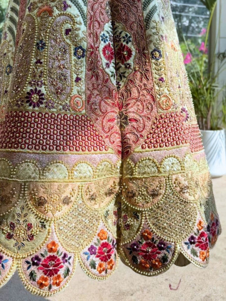 Sunheri Saaz Sage Bridal Lehenga with Beads and Sequin Embroidery
