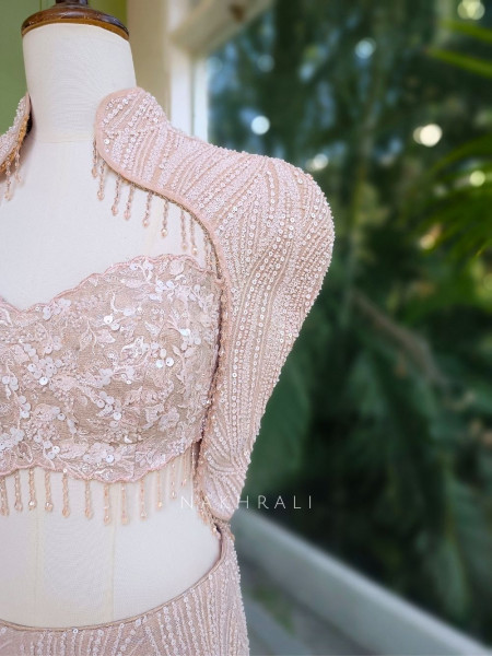 Serenity Pink Net Crop Top Skirt Set with Sequin Cut Dana Work